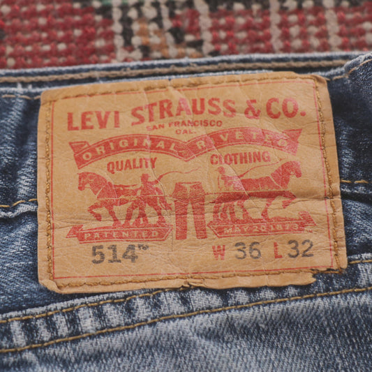 Levi's 514 Red Tab W32 L30 Straight Leg Classic Ripped Style Blue Denim Jeans