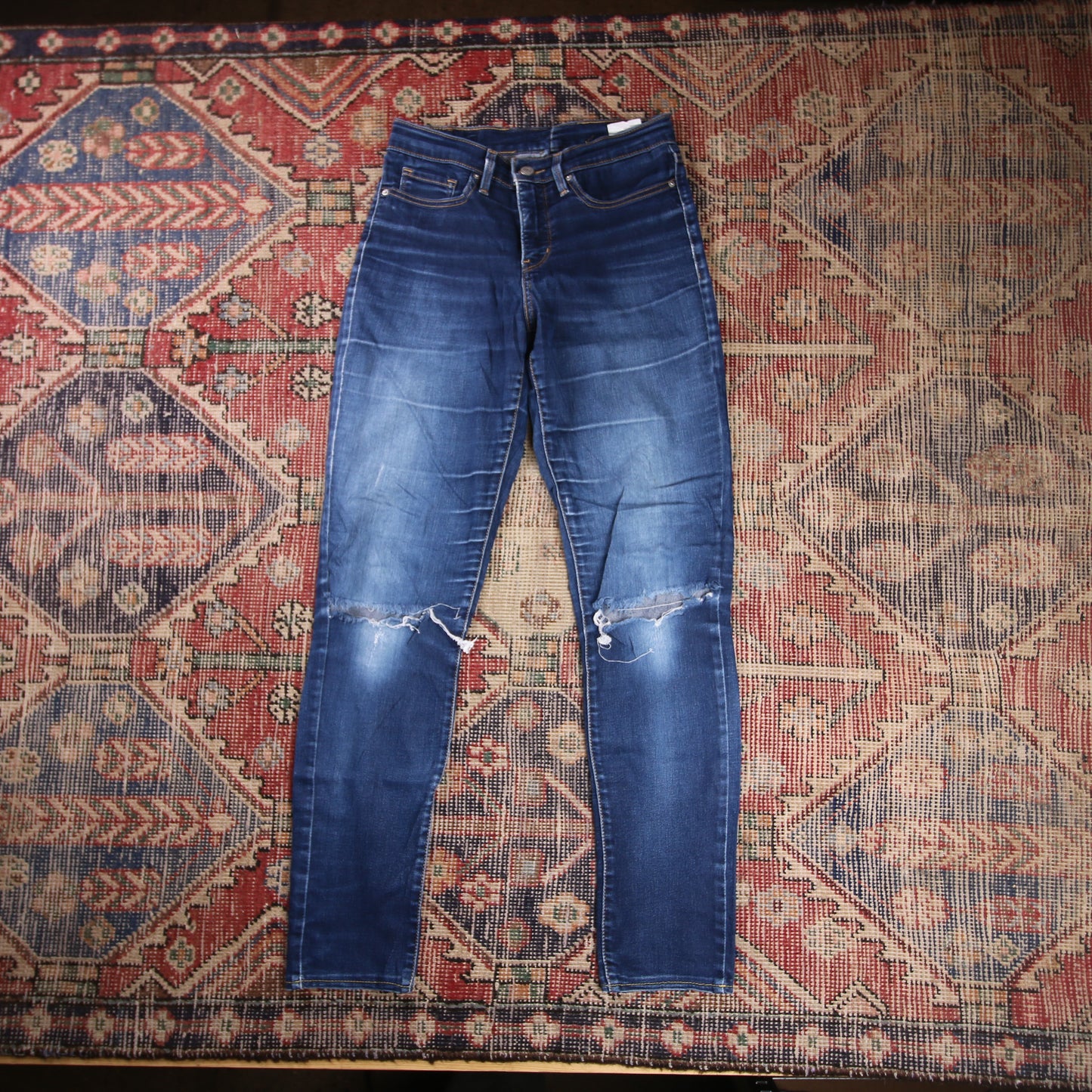 Levi's W26 L29 Skinny Classic Ripped Style Blue Denim Jeans
