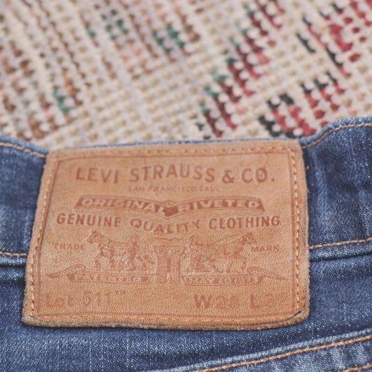 Levi's 511 Capital E W28 L32 Slim Fit Classic Ripped Style Blue Denim Jeans