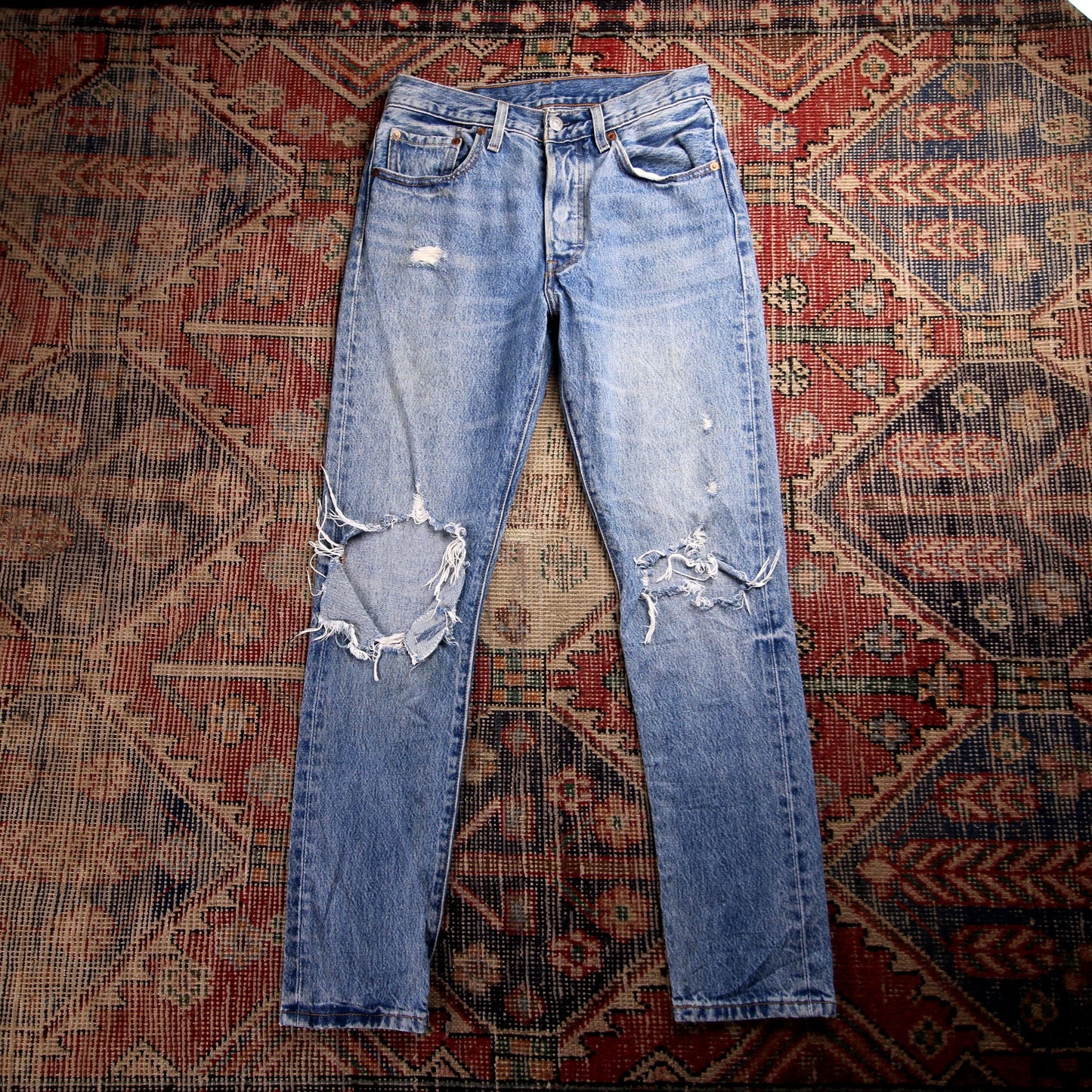 Levi's 501 W28 L28 Original Fit Classic Ripped Style Blue Denim Jeans