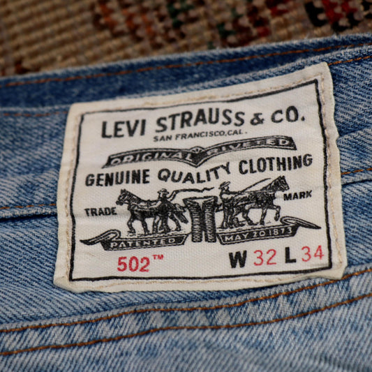 Levi's 502 W32 L32 Tapered Leg Regular Fit Classic Ripped Style Blue Denim Jeans