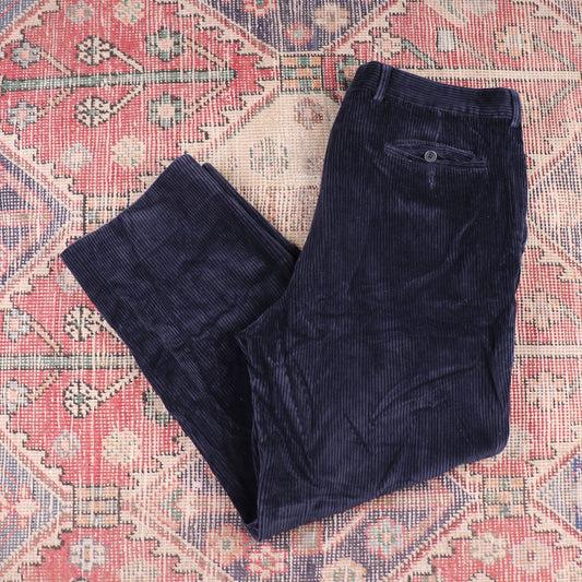 W38 L25 Straight Leg Blue Corduroy Trousers