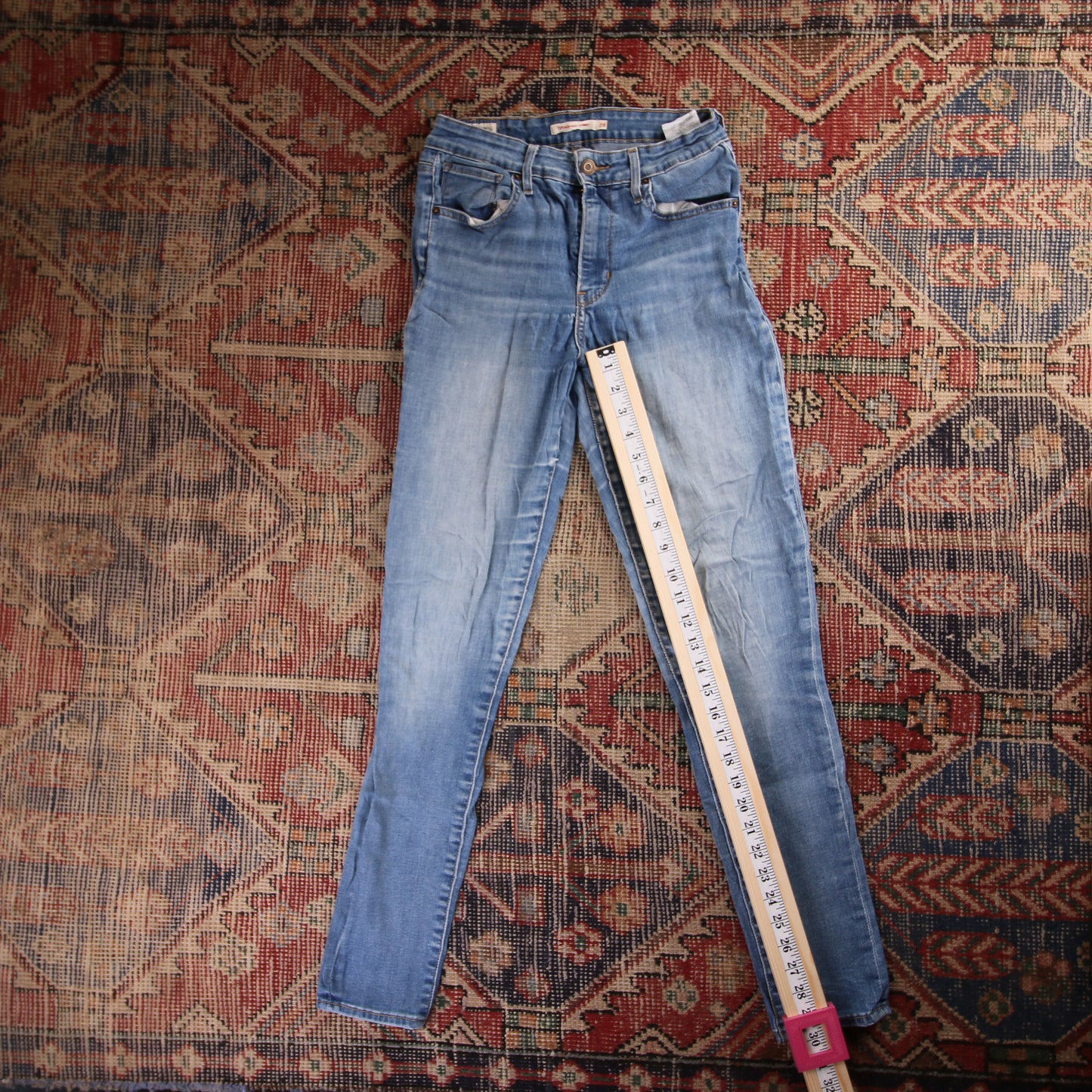 Levi's 721 Red Tab W26 L30 Skinny Classic Ripped Style Blue Denim Jeans