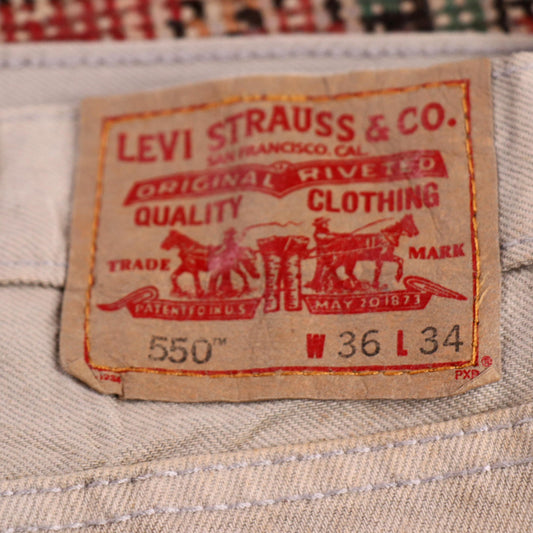 Levi's 550 W36 L34 Tapered Leg Relaxed Fit Beige Denim Jeans