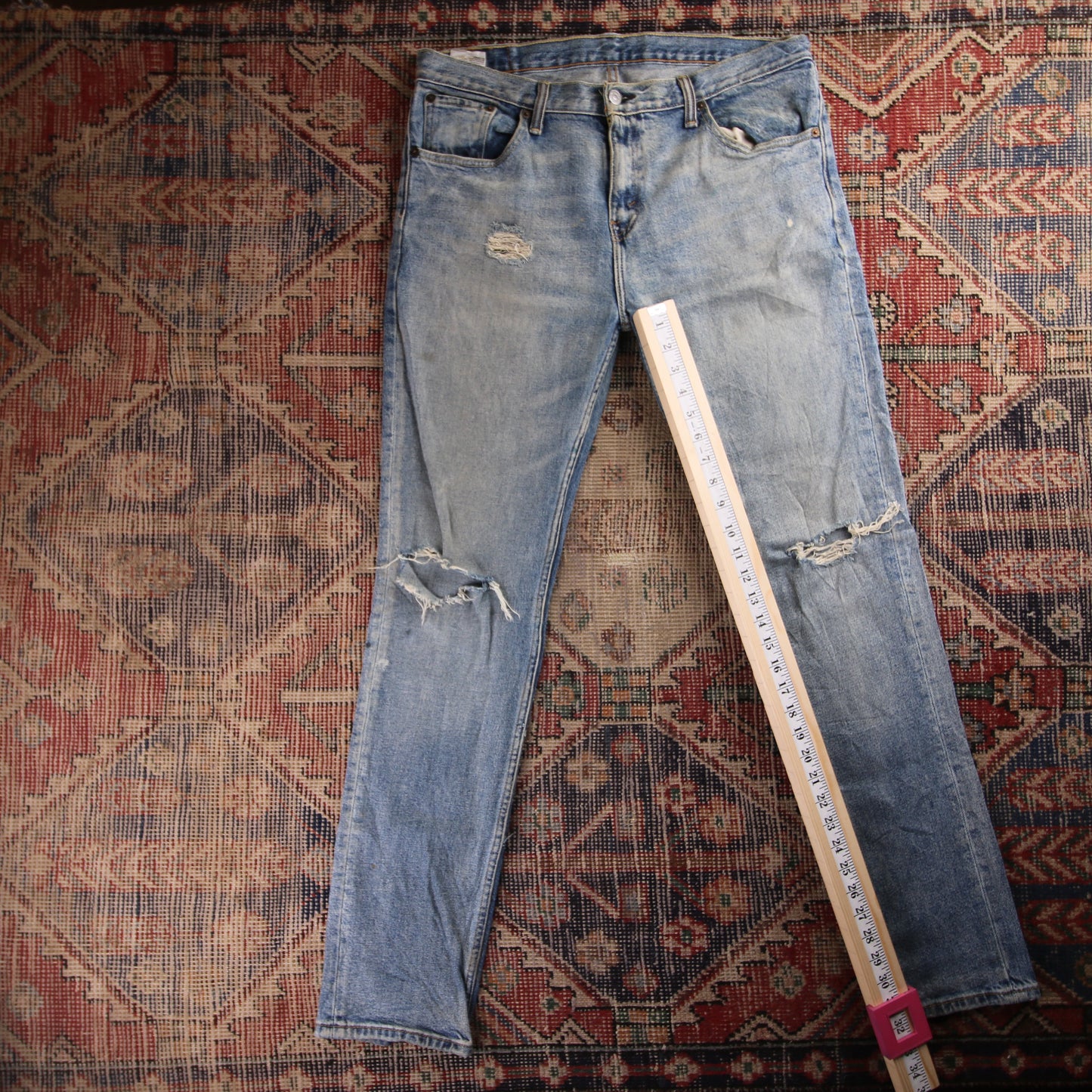 Levi's 501 Red Tab W34 L32 Original Fit Classic Ripped Style Blue Denim Jeans
