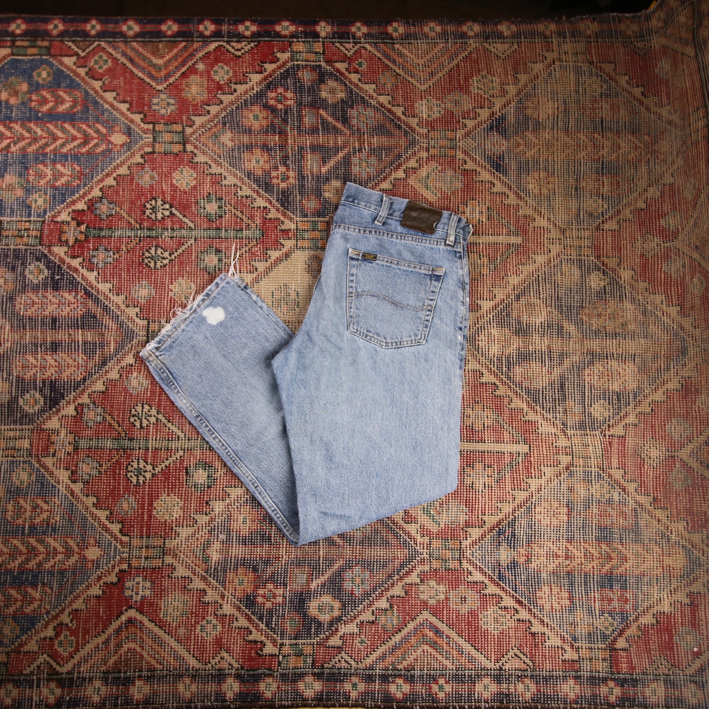 Lee W36 L29 Straight Leg Loose Fit Classic Ripped Style Blue Denim Jeans