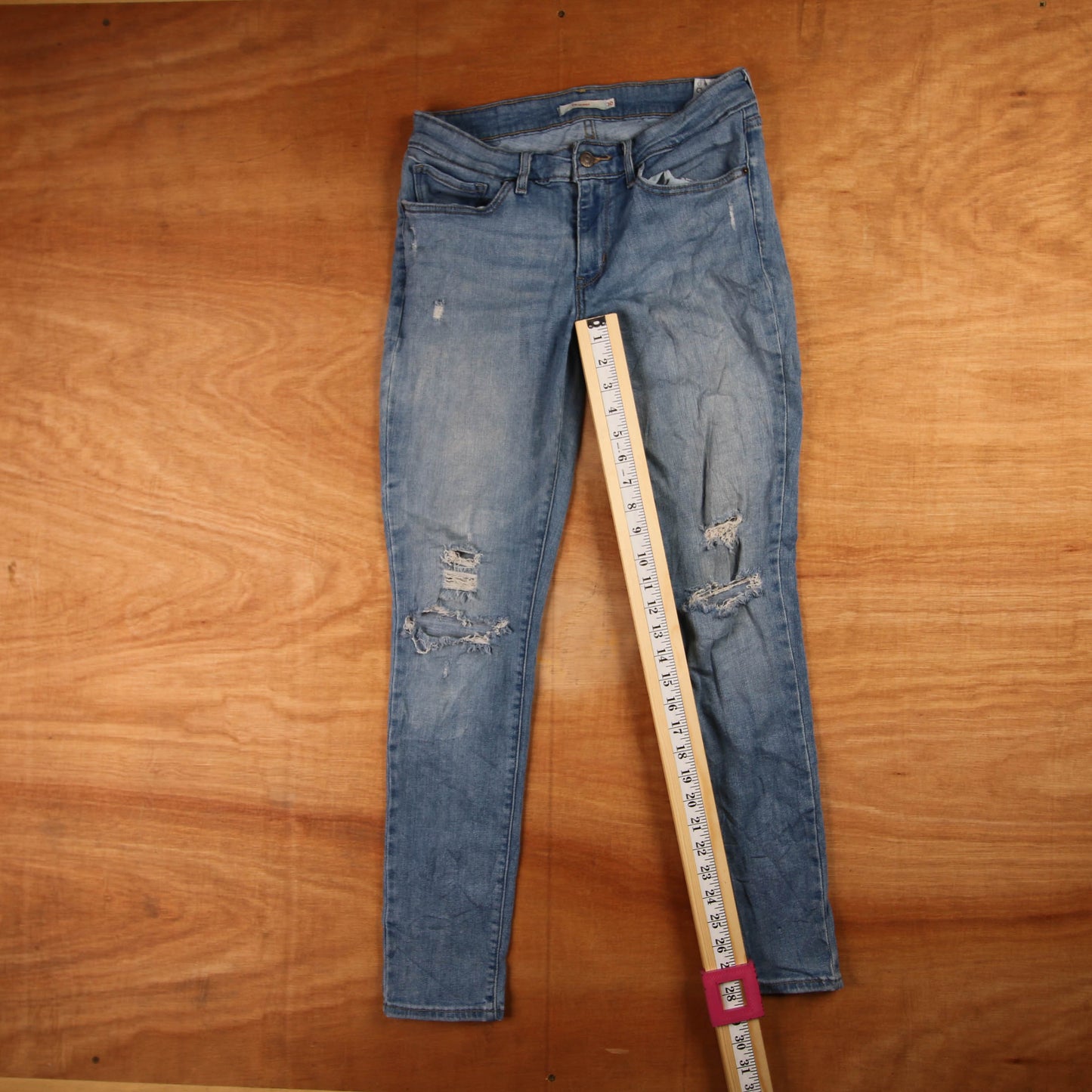Levi's 711 Red Tab W30 L28 Skinny Classic Ripped Style Blue Denim Jeans