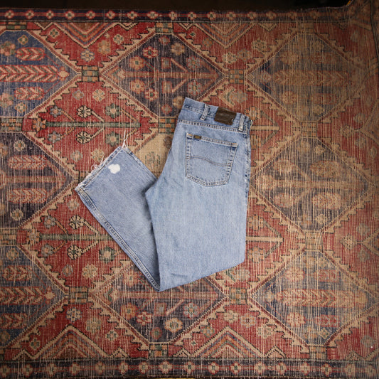 Lee W36 L29 Straight Leg Loose Fit Classic Ripped Style Blue Denim Jeans