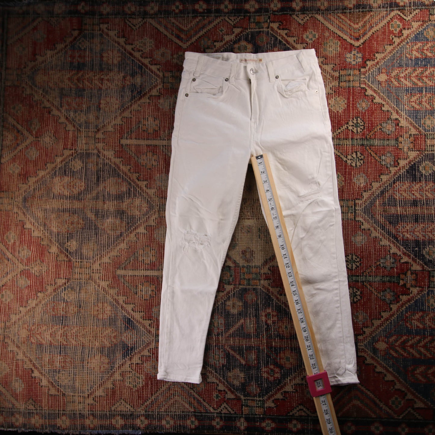 Levi's 721 Red Tab W28 L25 Straight Leg White Denim Jeans