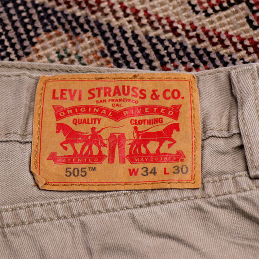 Levi's 505 W34 L29 Straight Leg Regular Fit Distressed Style Beige Denim Jeans