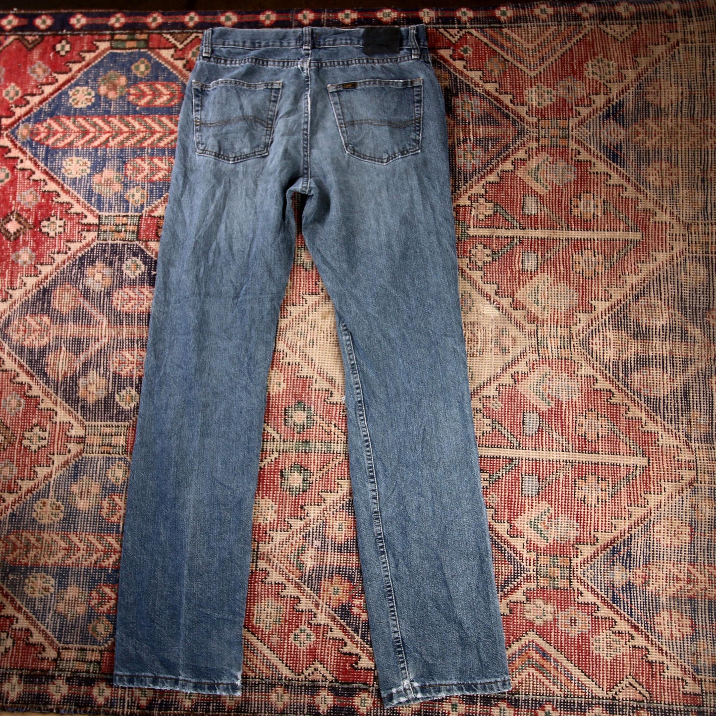 Lee W32 L32 Straight Leg Relaxed Fit Classic Ripped Style Blue Denim Jeans