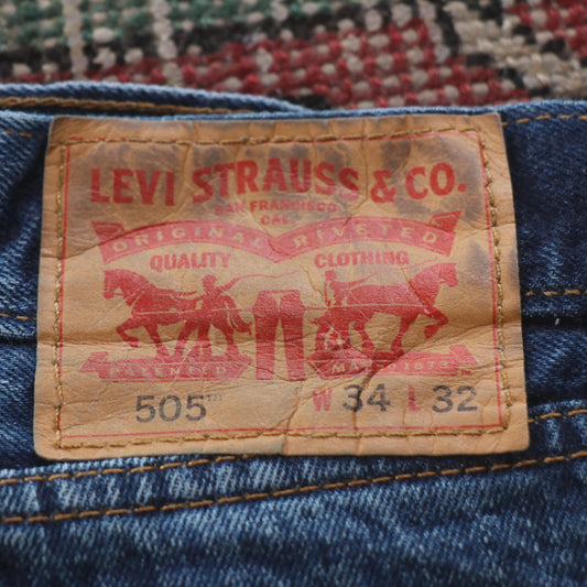 Levi's 505 Red Tab W34 L31 Straight Leg Regular Fit Blue Denim Jeans