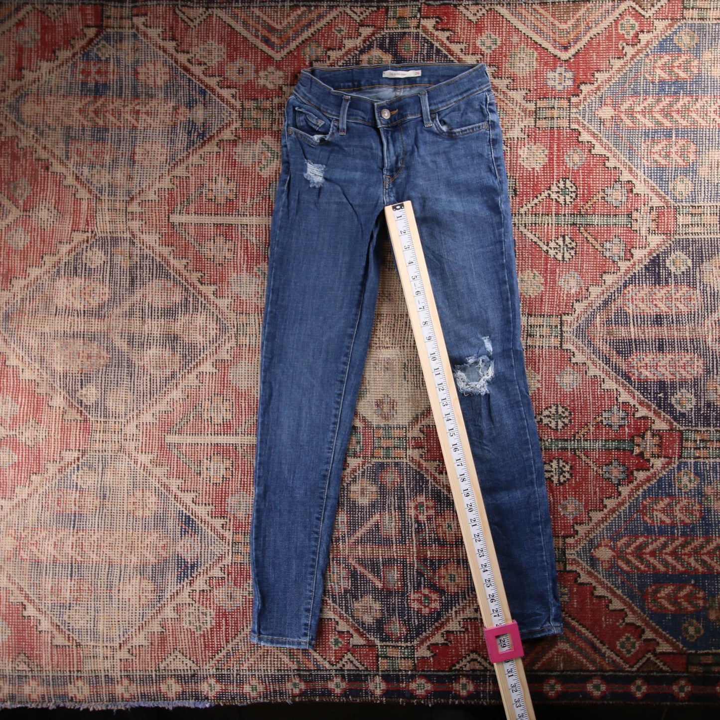 Levi's Red Tab W26 L29 Skinny Classic Ripped Style Blue Denim Jeans