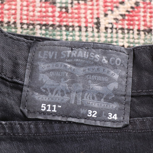 Levi's 511 Red Tab W28 L33 Slim Fit Black Denim Jeans