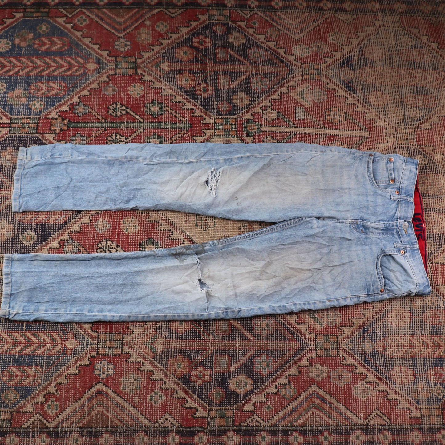 Levi's 514 W28 L30 Straight Leg Classic Ripped Style Blue Denim Jeans