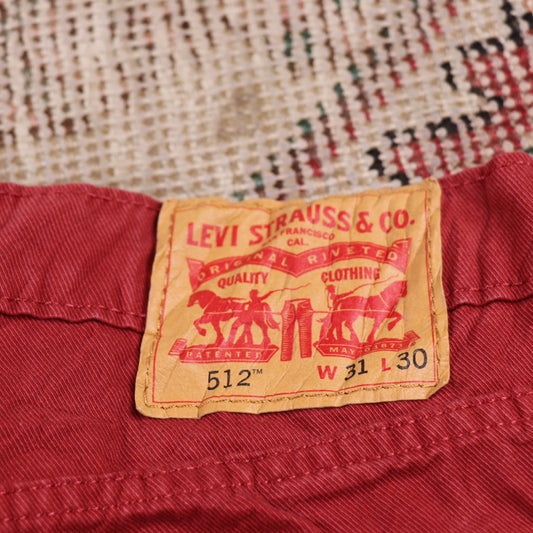 Levi's 512 W30 L28 Tapered Leg Slim Fit Red Denim Jeans