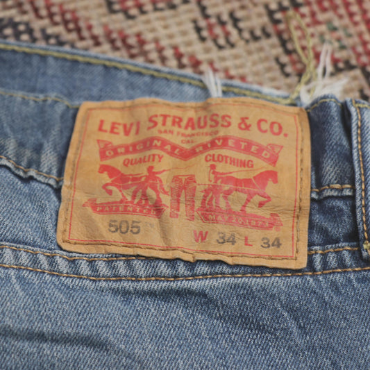 Levi's 505 W34 L32 Straight Leg Regular Fit Blue Denim Jeans