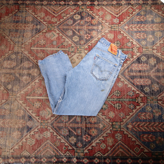 Levi's 550 W34 L28 Tapered Leg Relaxed Fit Classic Ripped Style Blue Denim Jeans
