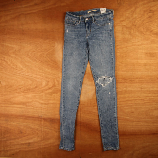 Levi's 711 Red Tab W26 L30 Skinny Classic Ripped Style Blue Denim Jeans