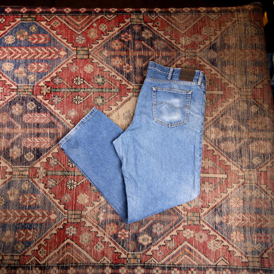Lee W42 L32 Straight Leg Relaxed Fit Classic Ripped Style Blue Denim Jeans