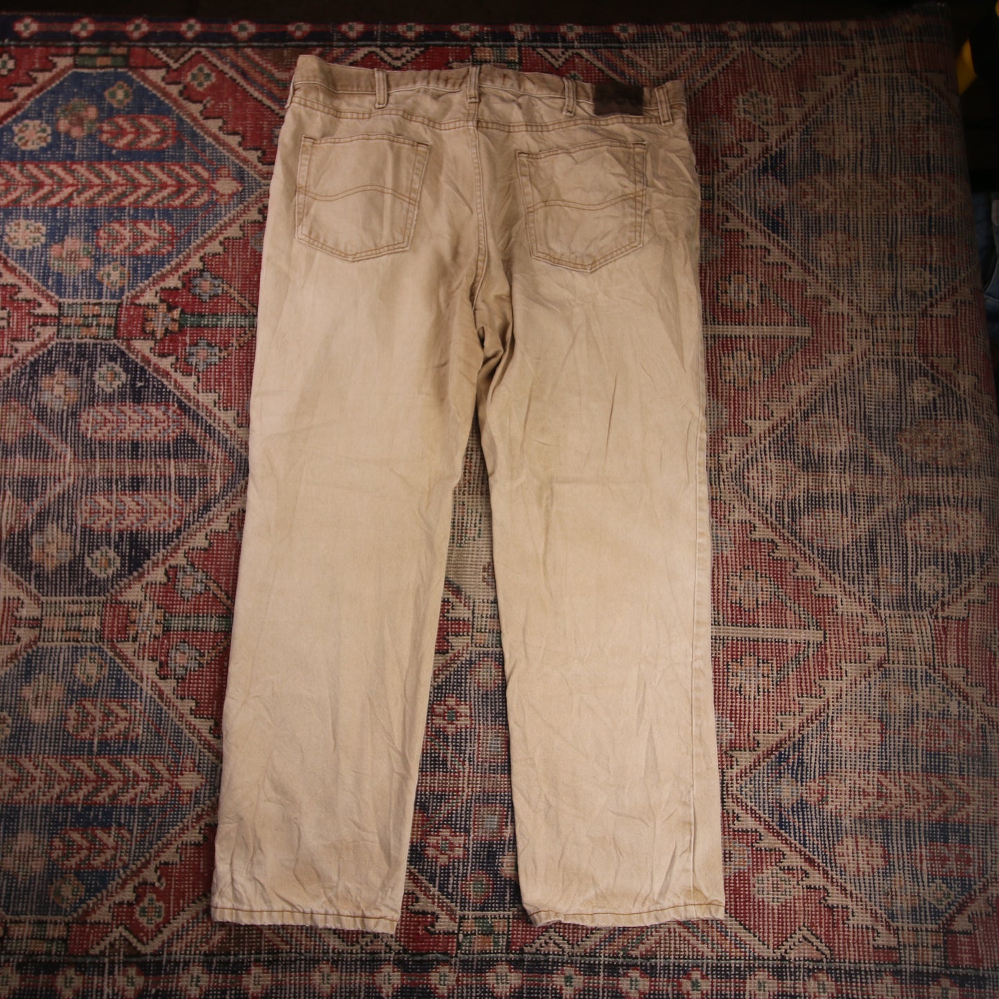 Lee W40 L28 Straight Leg Relaxed Fit Classic Ripped Style Beige Denim Jeans