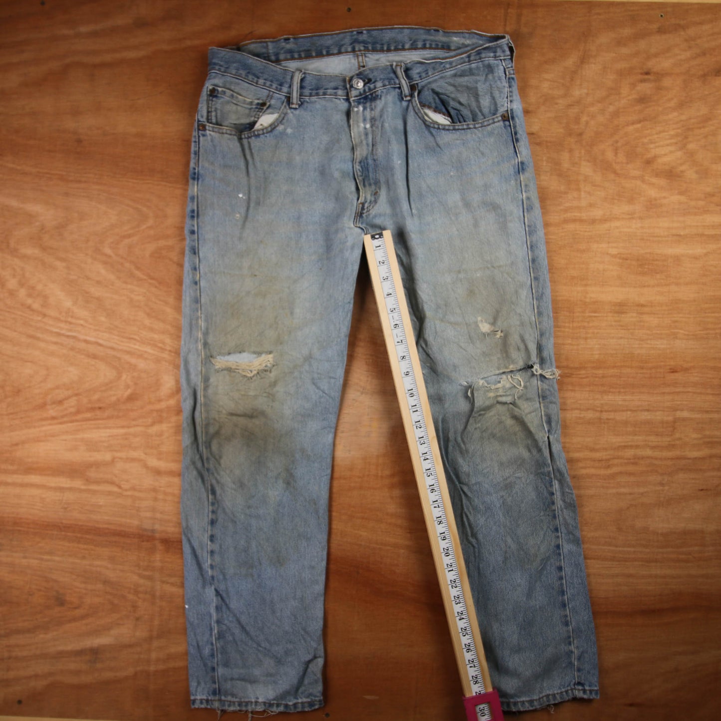Levi's 505 Red Tab W38 L30 Straight Leg Regular Fit Classic Ripped Style Blue De