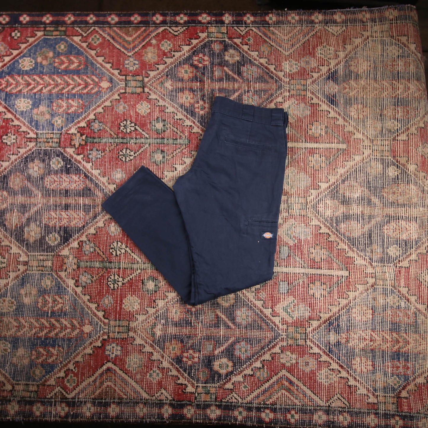 Dickies Double Knee W34 L29 Straight Leg Slim Fit Blue Cotton Blend Trousers
