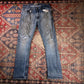Wrangler W34 L31 Straight Leg Slim Fit Classic Ripped Style Blue Denim Jeans