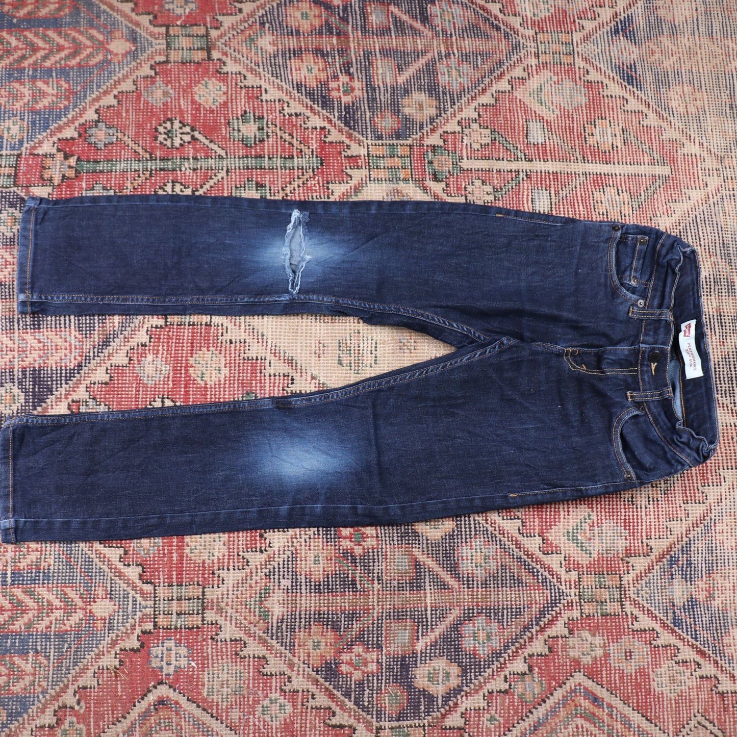 Levi's W24 L24 Straight Leg Classic Ripped Style Blue Denim Jeans