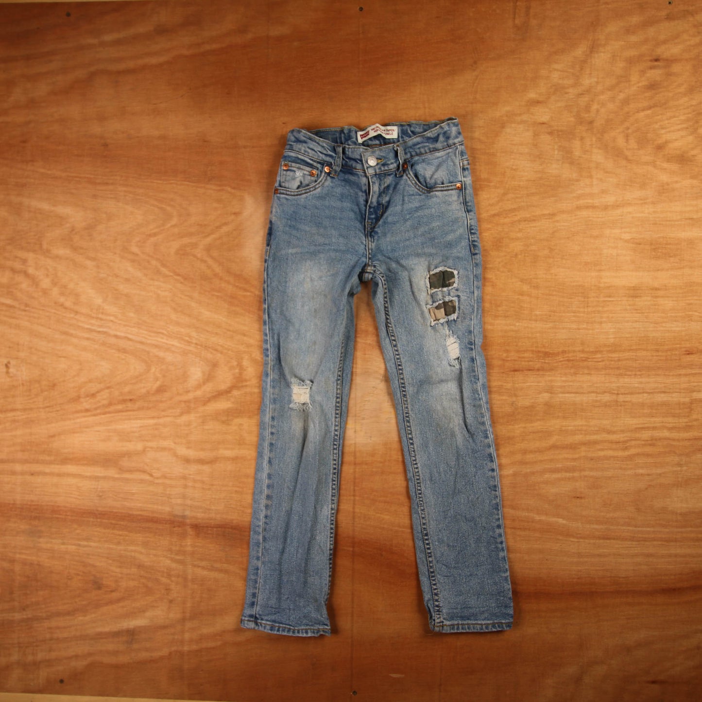 Levi's 502 Red Tab W24 L24 Tapered Leg Regular Fit Classic Ripped Style Blue Den