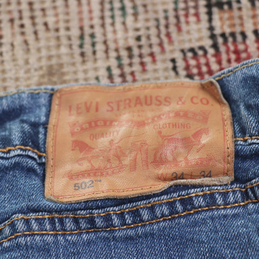 Levi's 502 W34 L30 Tapered Leg Regular Fit Classic Ripped Style Blue Denim Jeans