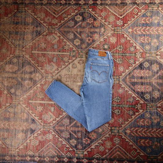 Levi's 721 Red Tab W26 L30 Skinny Classic Ripped Style Blue Denim Jeans