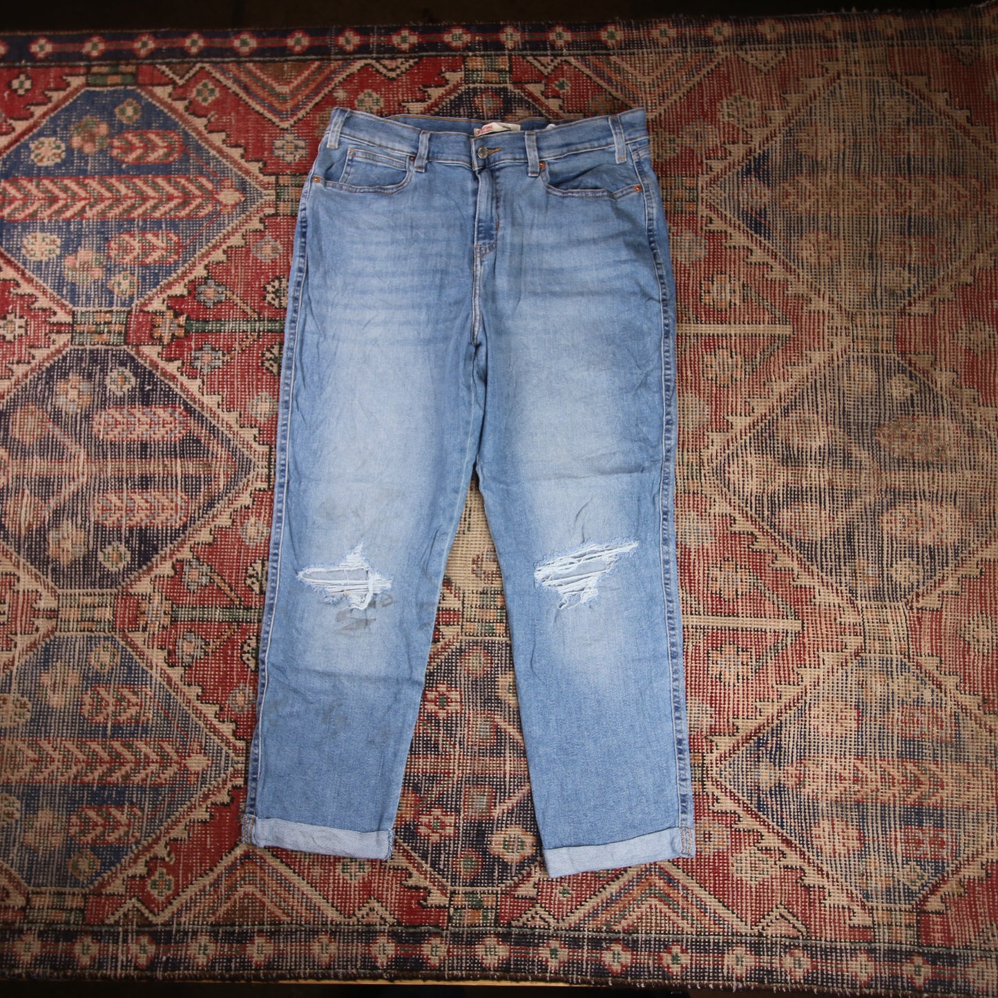 Levi's Signature W34 L25 Boyfriend Classic Ripped Style Blue Denim Jeans
