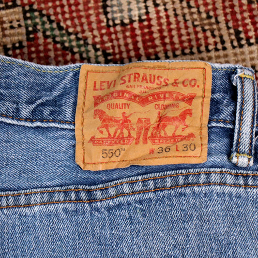 Levi's 550 W32 L29 Tapered Leg Relaxed Fit Classic Ripped Style Blue Denim Jeans