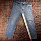 Wrangler W38 L31 Straight Leg Classic Ripped Style Blue Denim Jeans