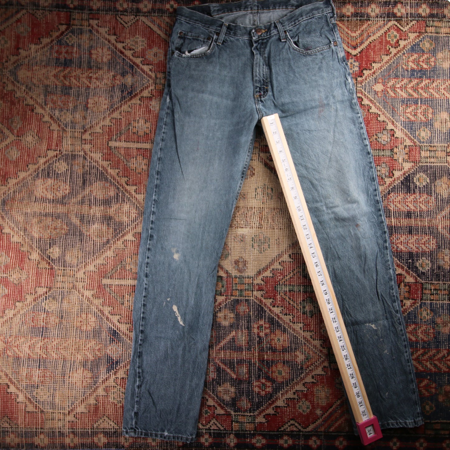 Wrangler W34 L34 Straight Leg Classic Ripped Style Blue Denim Jeans