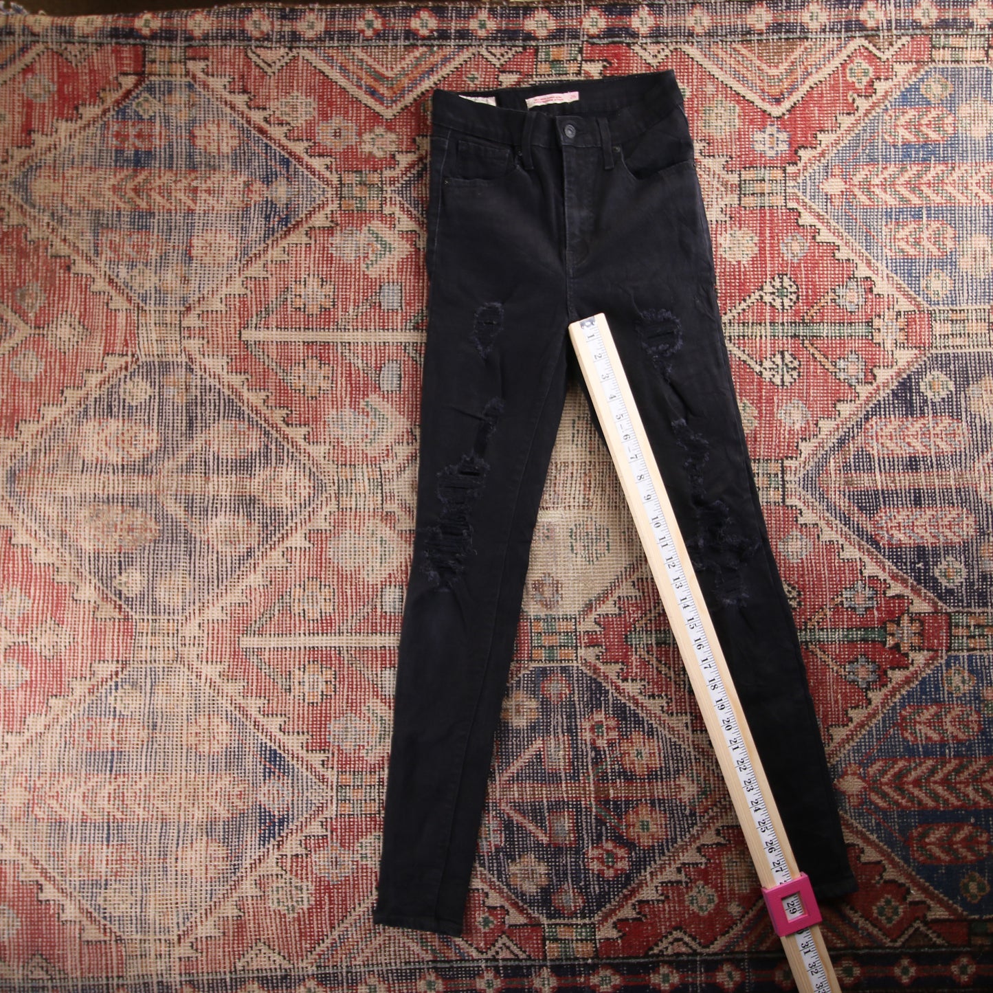 Levi's 306 Black Tab W24 L29 Super Skinny Classic Ripped Style Black Denim Jeans