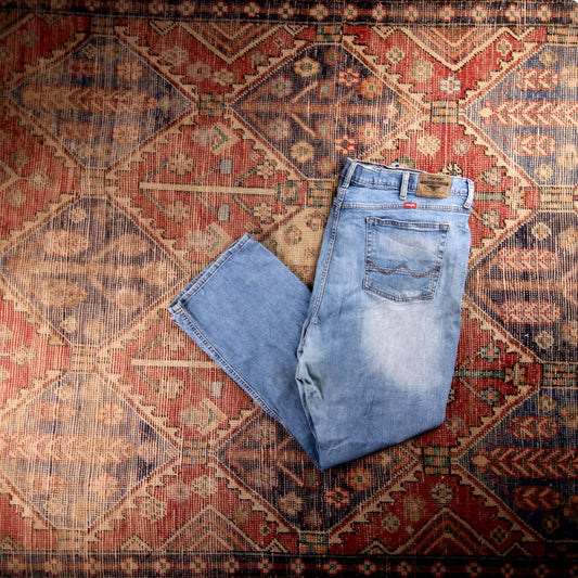 Wrangler Orange Tab W44 L29 Relaxed Classic Ripped Style Blue Denim Jeans