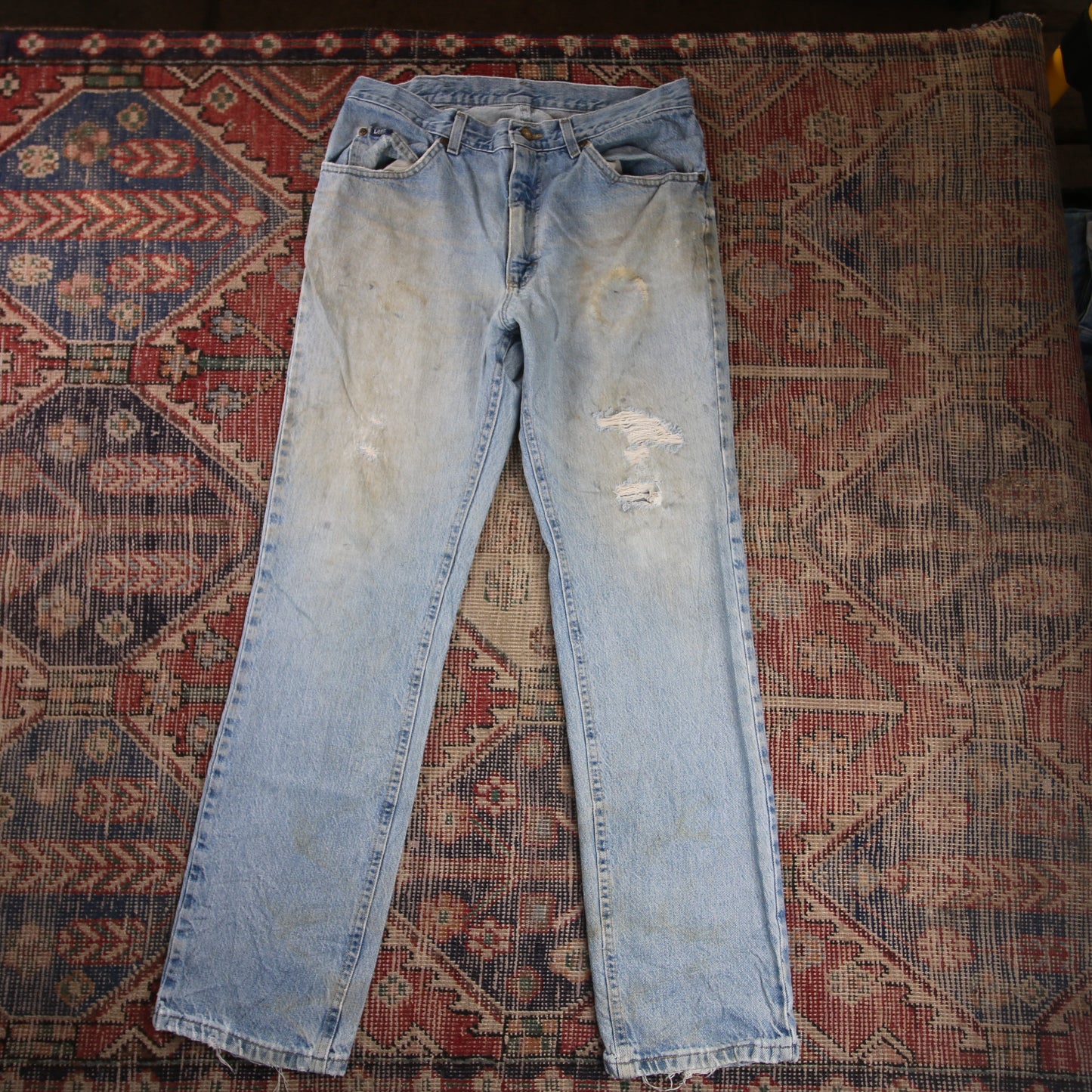 Lee W32 L31 Straight Leg Relaxed Fit Classic Ripped Style Blue Denim Jeans