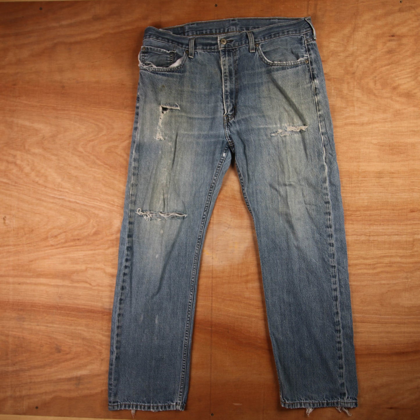 Levi's 505 Red Tab W36 L29 Straight Leg Regular Fit Classic Ripped Style Blue De