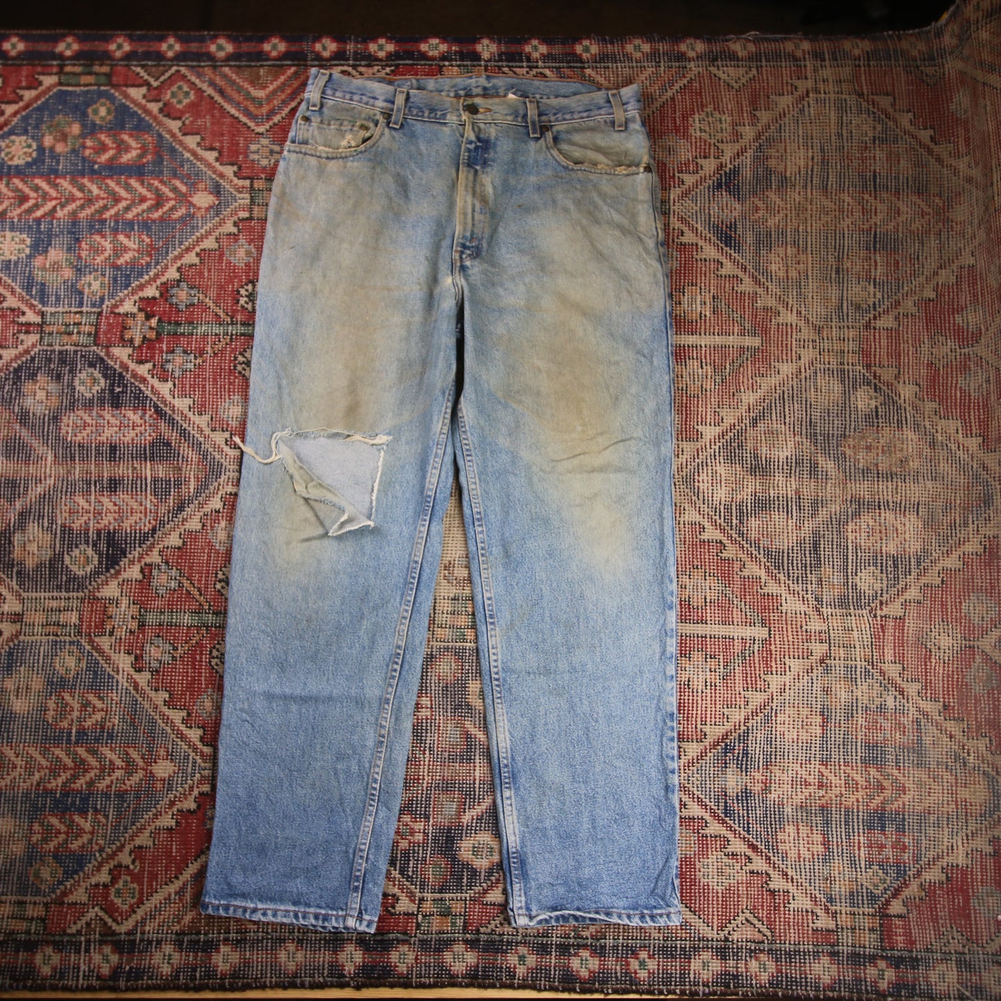 Levi's W34 L29 Tapered Leg Relaxed Fit Classic Ripped Style Blue Denim Jeans