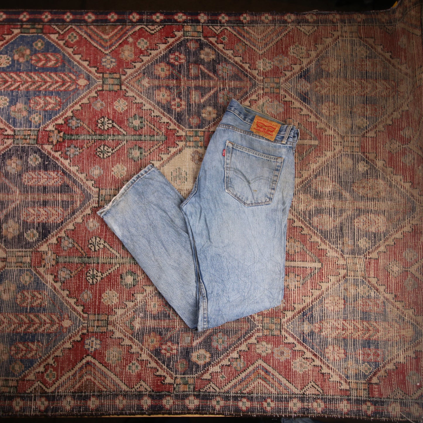 Levi's 505 W36 L31 Straight Leg Regular Fit Classic Ripped Style Blue Denim Jean