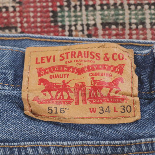 Levi's 516 Red Tab W34 L26 Relaxed Straight Leg Blue Denim Jeans