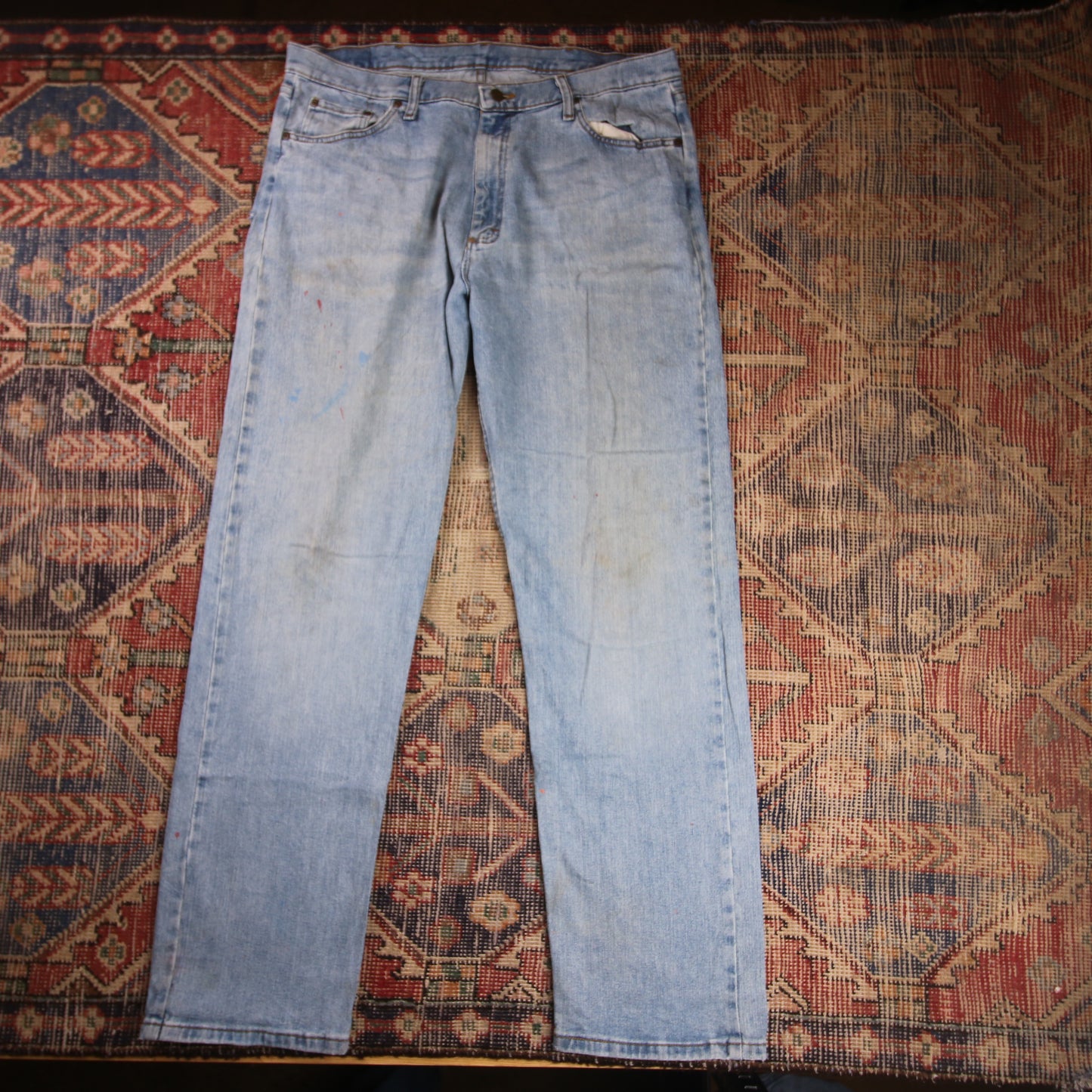 Wrangler W38 L33 Straight Leg Relaxed Fit Blue Denim Jeans