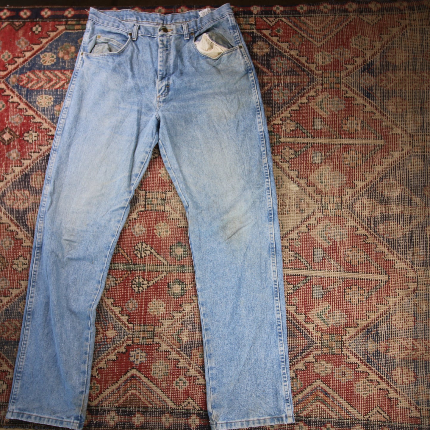 Wrangler W36 L34 Straight Leg Relaxed Fit Blue Denim Jeans