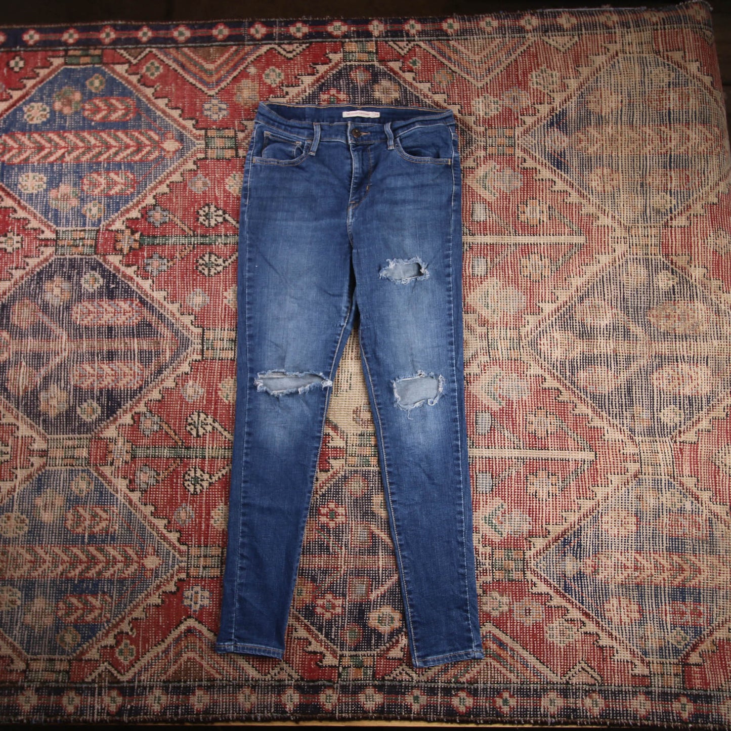 Levi's 720 W26 L26 Skinny Classic Ripped Style Blue Denim Jeans