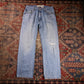 Levi's 505 W34 L30 Straight Leg Regular Fit Classic Ripped Style Blue Denim Jean