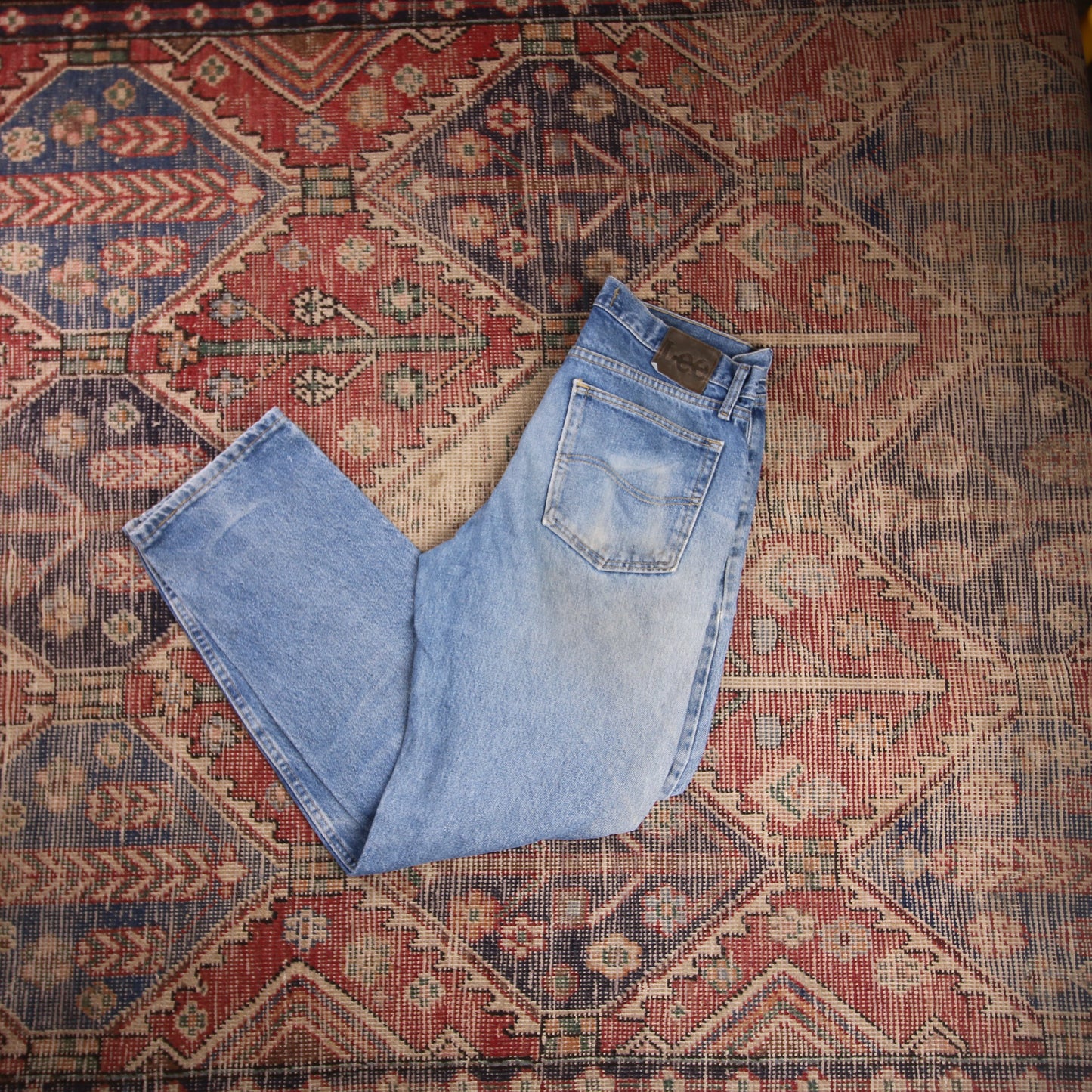 Lee W34 L32 Straight Leg Relaxed Fit Classic Ripped Style Blue Denim Jeans