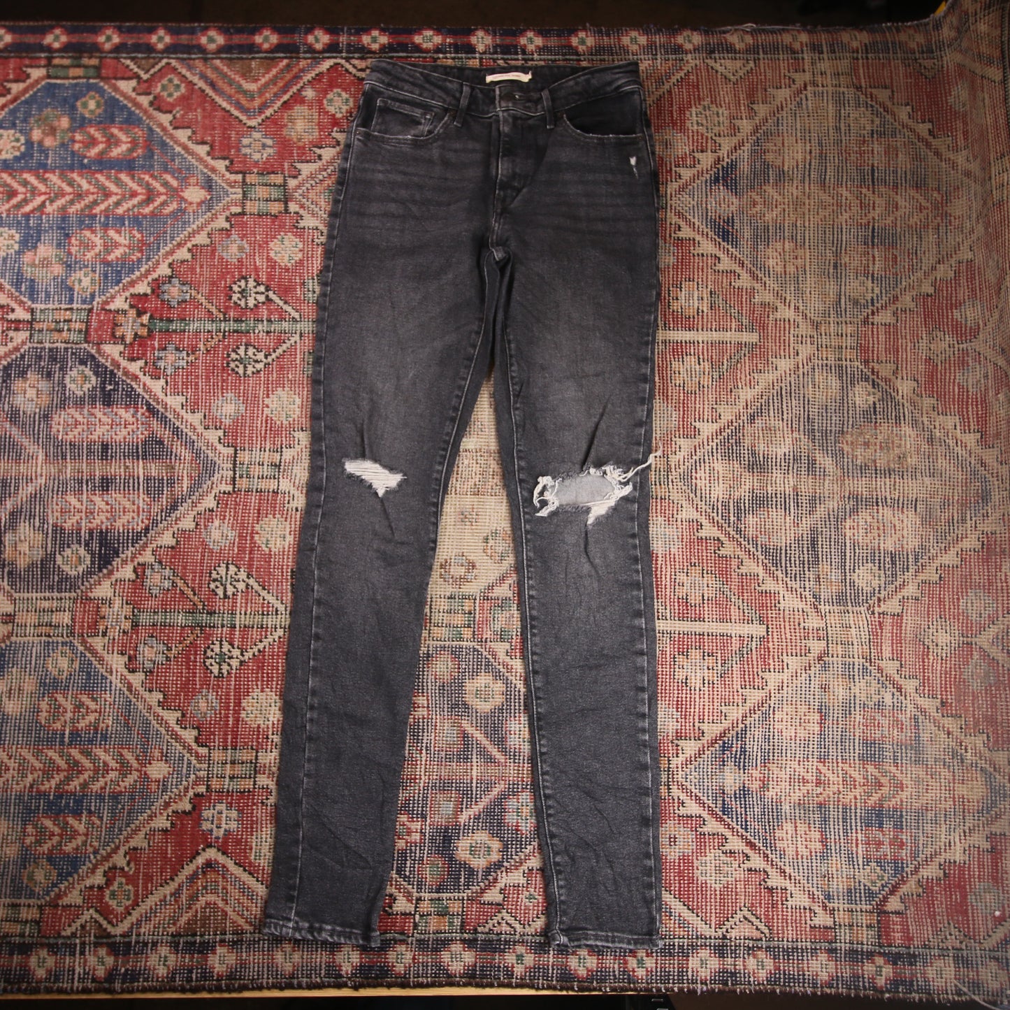 Levi's W28 L33 Skinny Classic Ripped Style Black Denim Jeans