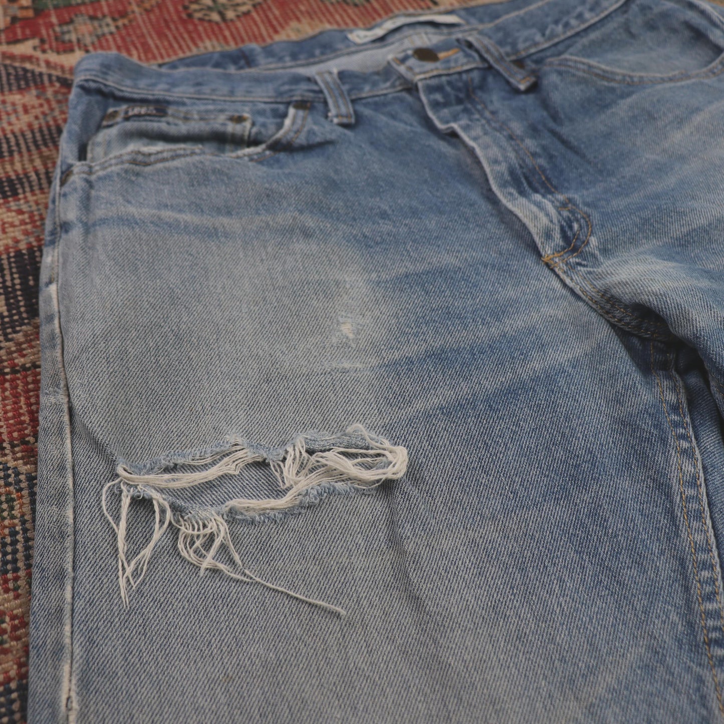 Lee W34 L32 Straight Leg Relaxed Fit Classic Ripped Style Blue Denim Jeans